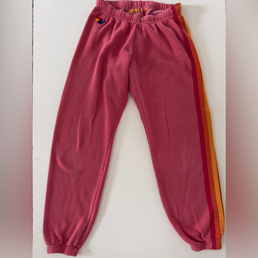Aviator Nation Pink Sweatpants with Rainbow Stripe